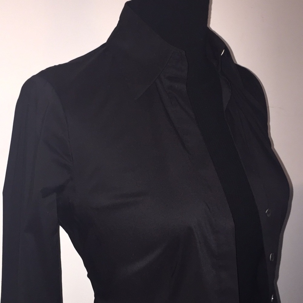 New BCBG Woven Cotton Black Down Button Top Sz XS - Picture 5 of 12